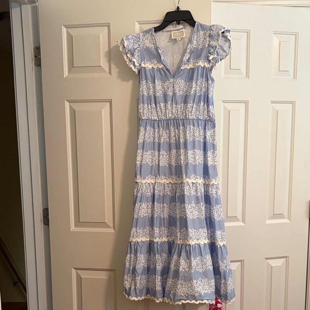 Sail to Sable Light Blue and White Floral Tiered Maxi Dress